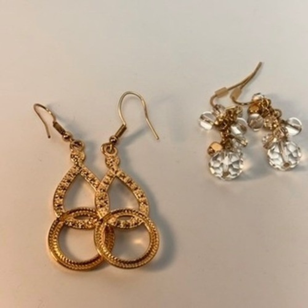 Earrings Set Gold Tone Rhinestone Teardrop Crystal Bead Cluster Boho Statement - Picture 5 of 7